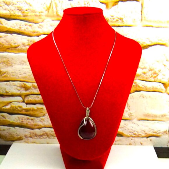 Big Amber and 925 Silver Pendant With 18" Fine Chain - Amber Gift For Her - Picture 5 of 15